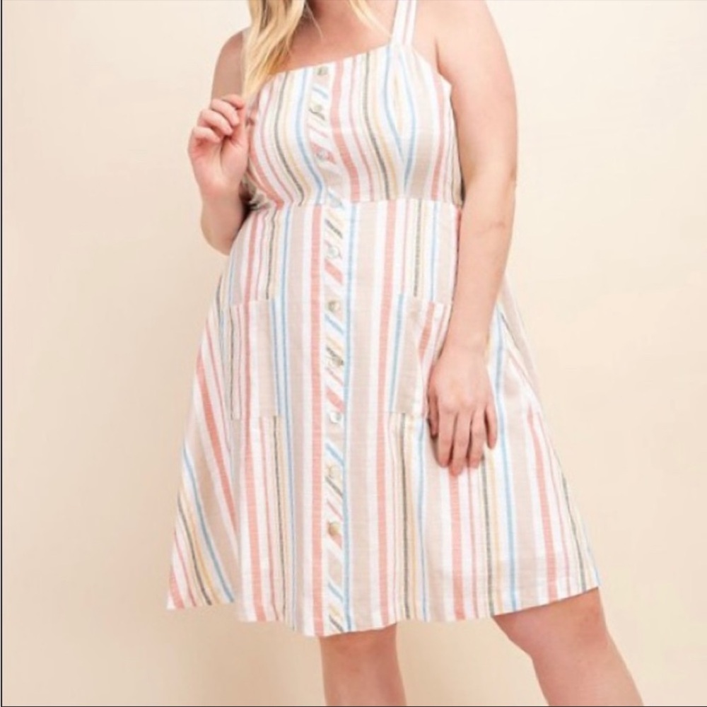 Gilli Summer Picnic Sundress Sheared Back Patch Pockets Square Neck 3X
